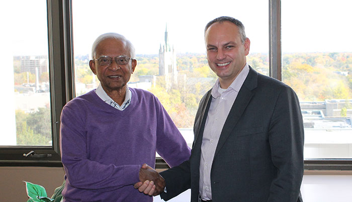 Professor Emeritus Balakrishan and Bob Andersen, Dean of the Faculty of Social Science