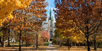 Exterior photo of Middlesex College in Autumn
