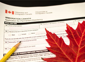 Maple leaf over immigration application