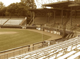 Modern-day Labatt Memorial Park, in sepia tone, is Canada's oldest continuously operated baseball field. Photo by Debora Van Brenk / Western News