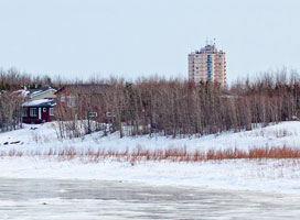 Mackenzine Place stands over the town of Hay River, Northwest Territories