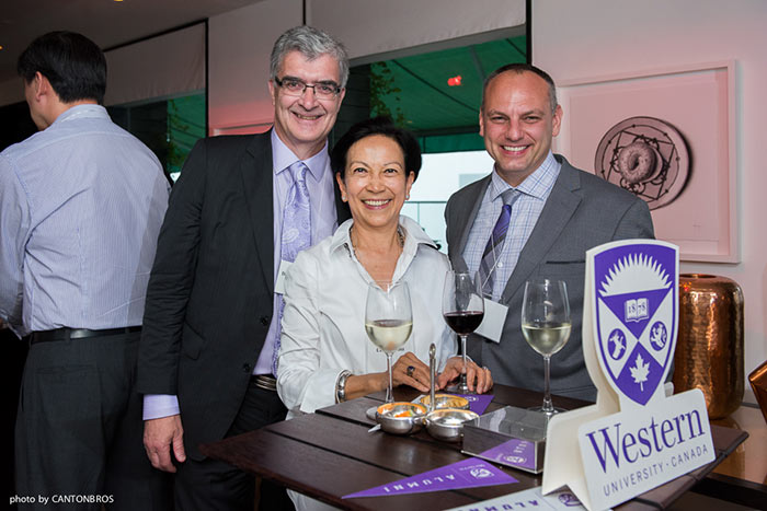 Robert Andersen, Dean of the Faculty of Social Science, Dan Shrubsole, Chair of the Department of Geography, and Cecilia Yau at the Chancellor’s Reception in Hong Kong, May 28, 2016.